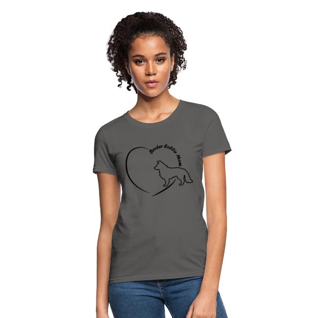 Border Collie Mom – Heart Outline Design T-Shirt | Border Collie Fan Club