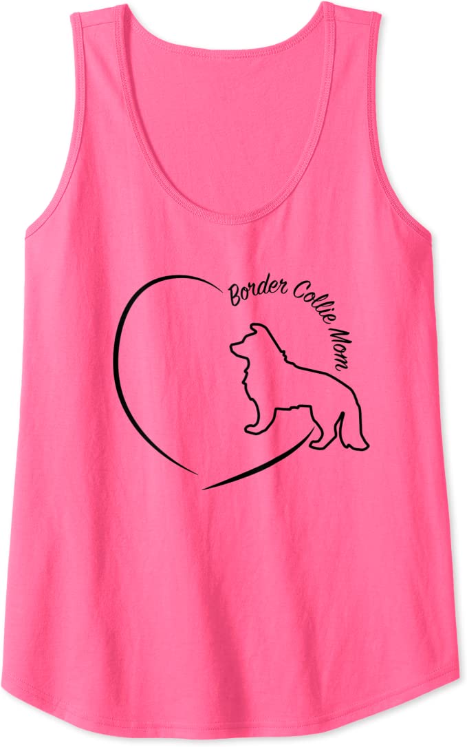 Border Collie Mom - Heart and Dog Outline Design Tank Top - Image 2