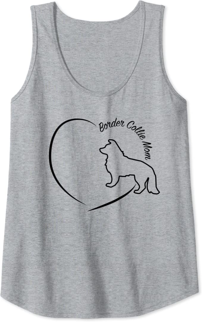 Border Collie Mom - Heart and Dog Outline Design Tank Top - Image 3